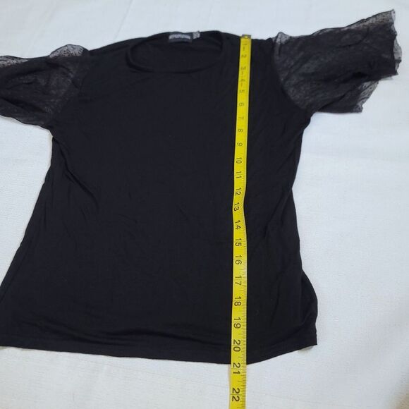 PrettyLittleThing Black Top Mesh Polka Dot Short Sleeves Size 6 - Picture 5 of 9